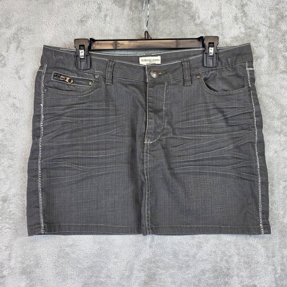 Honigman Skirt Womens 32 Gray Denim Mini Stretch Zip Pockets Contrast Stitch